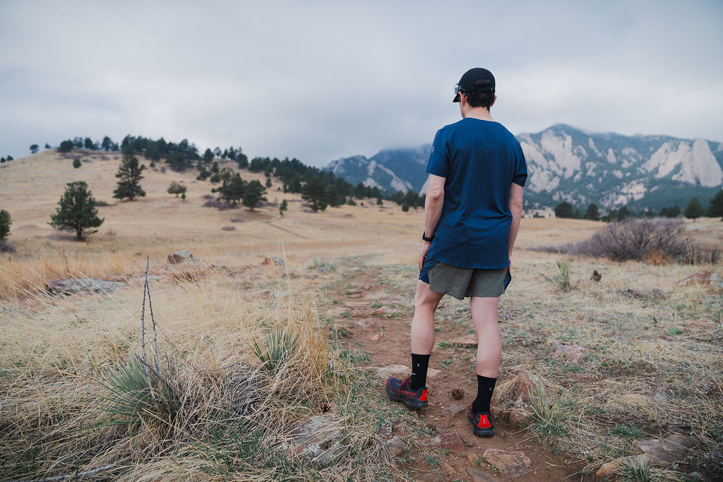 John at Shanahan looking out toward the Flatirons — Prodigio 2 worn
