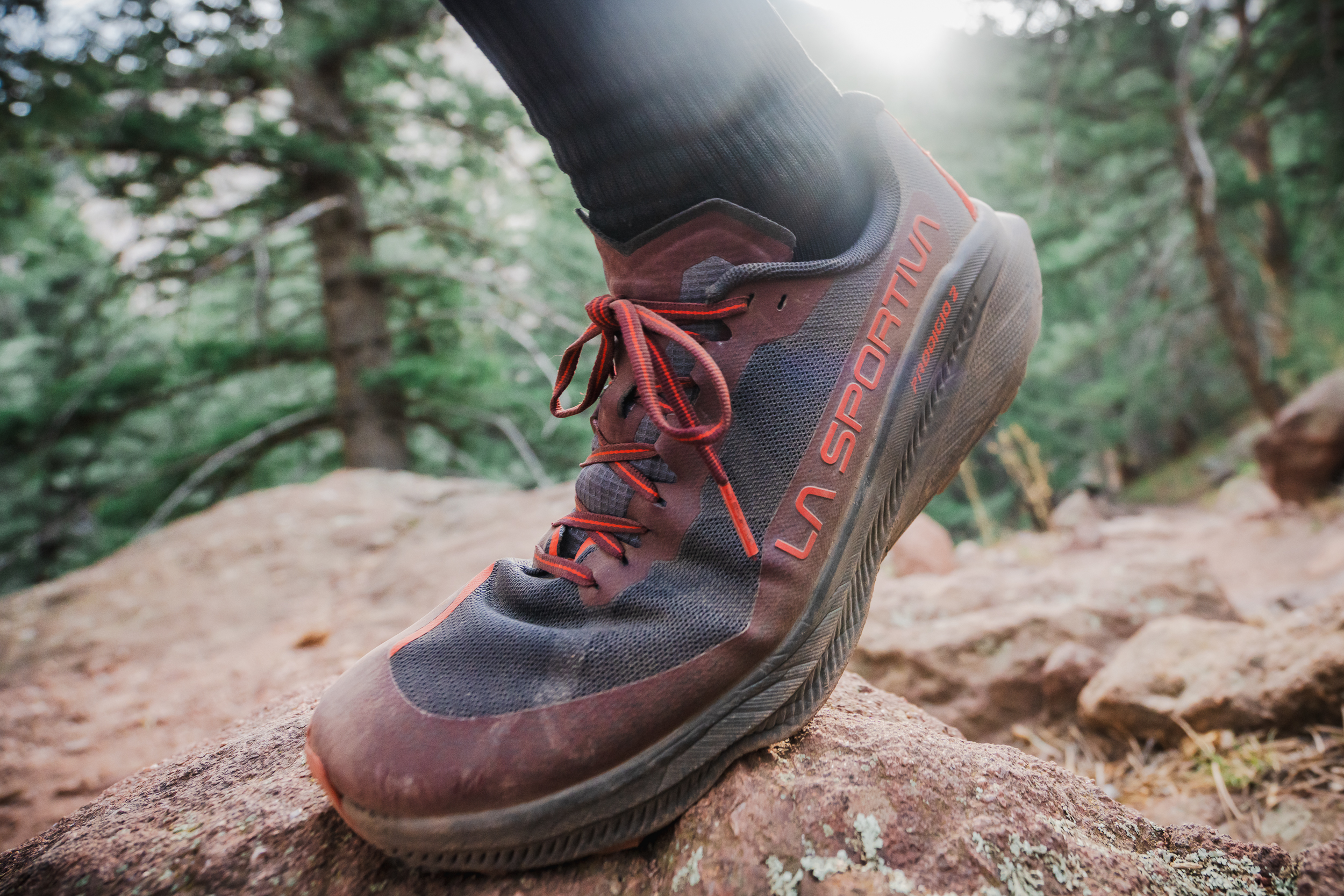 La Sportiva Prodigio 2 on Bear Peak trail zoom in