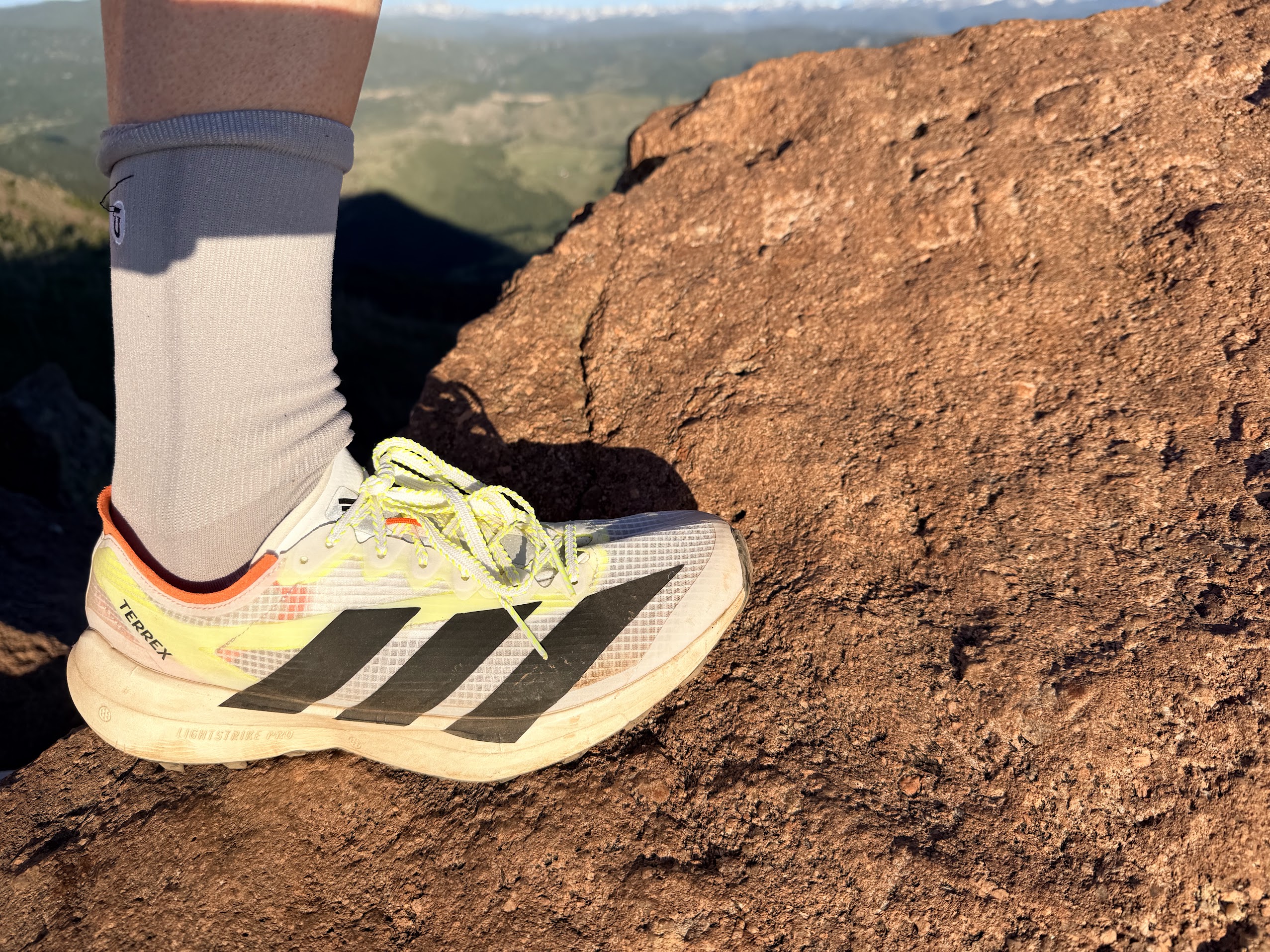 adidas Terrex Agravic Speed 2 upper and heel lockdown detail on trail