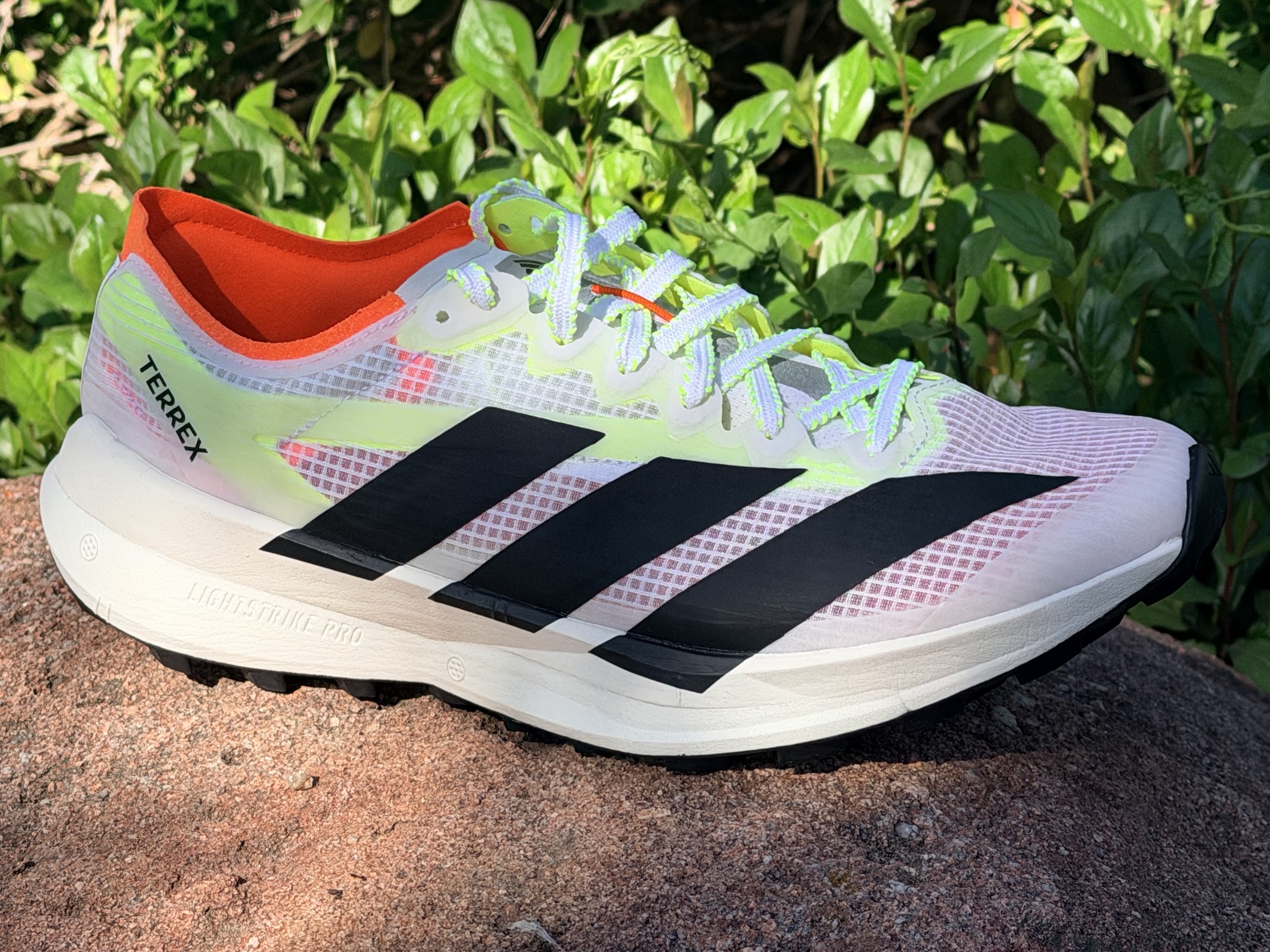 adidas Terrex Agravic Speed 2 lateral profile showing Lightstrike Pro midsole and three-stripe upper